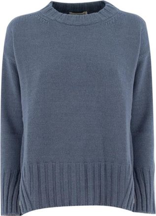 Le Tricot Perugia Wol Zijde Trui - Dames - Ronde hals truien - Grijs - S - Wol - Truien & Vesten