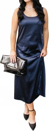 Crescent Satin Tank Dress In Navy