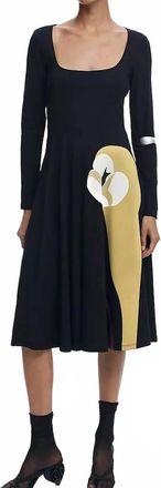 Desigual Lirio Long Sleeve Midi Dress In Black