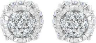 House of Brilliance Silver 1/3 Ct RoundDiamond Floral Stud Earring in White at Nordstrom
