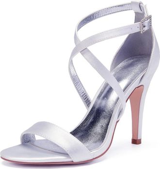 Generic Wedding Bridal Shoes Womens Stiletto Heels Sandals Sexy Open Toe Bridal Satin Wedding Party Dressy Heels Shoes 10.5Cm,White,9 UK