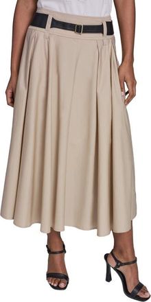 Karl Lagerfeld Belted Pleated Midi Cotton A-Line Skirt in French Beige at Nordstrom, Size 14