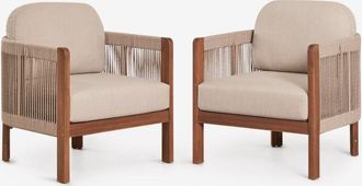 Sklum Pack De 2 Sillones De Jard&iacute;n En Madera De Acacia Y Cuerda Trenzada Serel Sklum