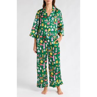 Karen Mabon Christmas Baubles Satin Pajamas in Green at Nordstrom, Size Small