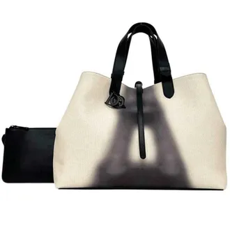 Dior Black White Canvas Leather Tote Bag (Pre-Owned)
