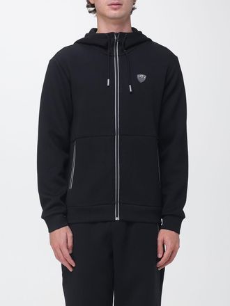 Emporio Armani Cotton Zip-Up Hoodie with Side Pockets and Dropped Shoulders