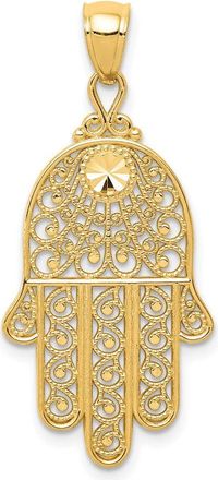 Diamond2Deal 14k Yellow Gold Diamond-cut Filigree Chamseh Pendant