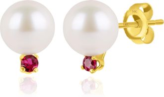MAX + STONE 14k Yellow Gold Freshwater Pearl and Gemstone Stud Earring