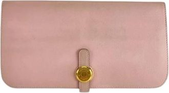 Herm&egrave;s Pre-owned Dogon Lange Portemonnee Roze Ros&eacute;goud - Dames - Vintage Accessoires - Roze - ONE Size - Leer - Vintage
