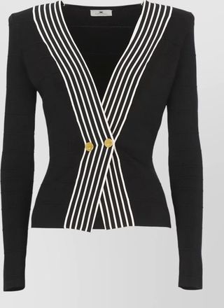 Elisabetta Franchi fitted viscose cardigan gold buttons striped trim