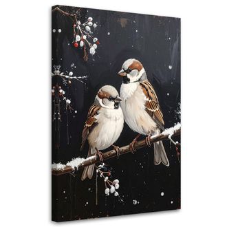 Feeby Cuadro Sobre Lienzo, P&aacute;jaros Posados Por La Noche En Una Rama En Invierno, 80x120