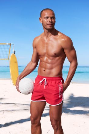 Bench Badeshorts BENCH. Bradley, Herren, Gr. XXL (58/60), N-Gr, rot, Polyester, kontrastfarbene Details, Badehosen Badeshorts, mit coolem Logodruck