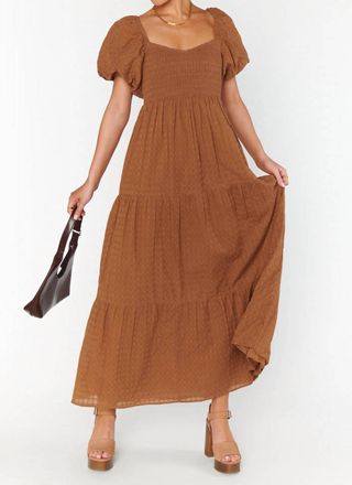 Show me your Mumu Puff Sleeves Maxi Dress In Brown
