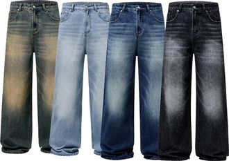 Generic Unisex Classic Straight Leg Denim Jeans, Cotton Blend Wide Leg, Mid-Rise Relaxed Fit, Multiple Washes Available, Five Pocket Design (UK, Alpha, XL, Re