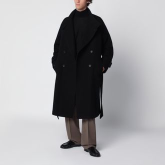Tagliatore Black double-breasted wool-blend coat with belt