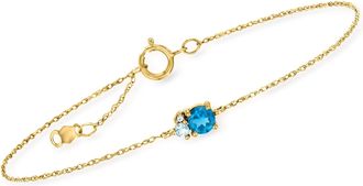 RS Pure by Ross-Simons London Blue Topaz Bracelet With Swiss Blue Topaz and Single Diamond in 14kt Yellow Gold