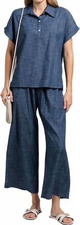 Nally & Millie Ariel Short Cuffed Sleeves Polo In Chambray