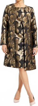 Joseph Ribkoff Foil Leaf Open Front Coat In Black/bronze