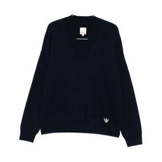 Emporio Armani V-neck Knitwear, male, Blue, Size: XL Blue Sweaters for Men