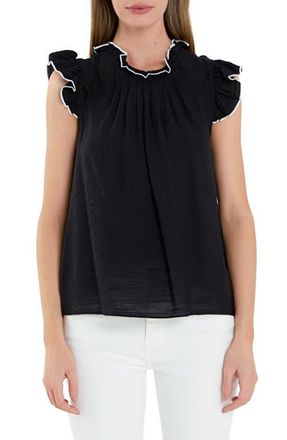 English Factory Flutter Sleeve Top in Black at Nordstrom, Size X-Small