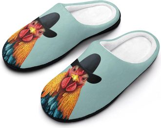 Generic Rooster in Hat Funny Mens Slippers Cotton Warm House Shoes Memory Foam Sandals Print Size 7-14