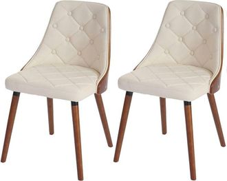 Hhg Hhg - Juego De 2 Sillas De Comedor 414, Silla De Visita Silla De Cocina, Madera Curvada Nogal, Piel Artificial Crema