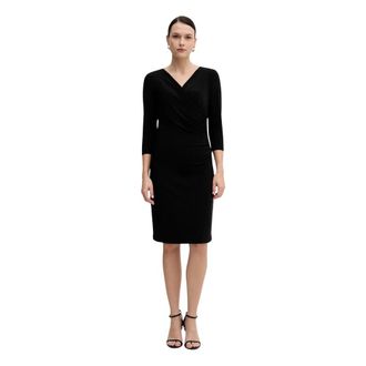 Joseph Ribkoff V-hals Jurk met Ruches Midi - Dames - Casual kleedjes - Zwart - S - Leer - Kleedjes