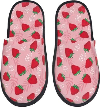 Generic Cotton Slipper Strawberry Print Lightweight Spa Slippers Breathable Fluffy Womens Slippers Winter Guest L