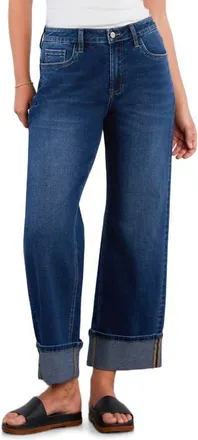HINT OF BLU High Waist Cuff Wide Leg Jeans in Deep Blue at Nordstrom, Size 26