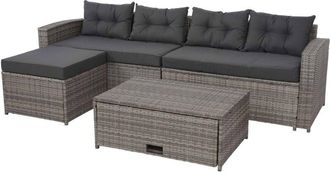 Hhg Nunca Usado] Conjunto De Polirrat&aacute;n Hhg 080, Conjunto Para Balc&oacute;n/jard&iacute;n/sala De Estar Sof&aacute;, Compartimento Portaobjetos, Gris, Cojines Gris Oscuro