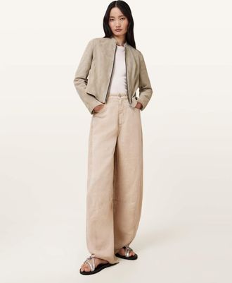 AllSaints Goat Suede Sadler Slim Fit Suede Jacket, Size: UK 16/US 12