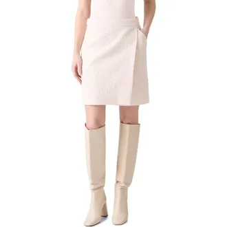 Akris Boucl&eacute; Tweed Faux Wrap Skirt in Pale Pink-Cream at Nordstrom, Size 2