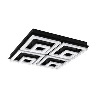 Loops Flush Ceiling Light Colour Black Shade Black Clear Plastic Crystal Bulb LED 48W