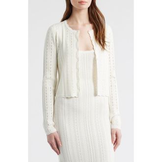 LoveShackFancy Peridot Pointelle Knit Cardigan in White Tea at Nordstrom, Size Xx-Large