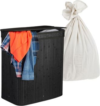 Relaxdays Relaxdays laundry hamper with lid, 3 compartments, bamboo, 105 l, foldable, HxWxD 63 x 52 x 32 cm, sorting system, white