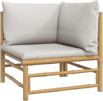 vidaXL Sof&aacute; Esquinero De Jard&iacute;n Con Cojines Bamb&uacute; Gris Claro Vidaxl