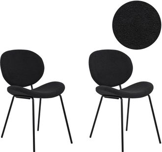 Beliani Beliani - Conjunto De 2 Sillas Boucl&eacute; Hierro Patas Negras Tapas Sin Reposabrazos Dise&ntilde;o Retro Asientos Comedor Negro Luana