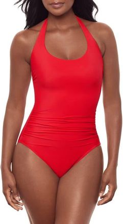 Miraclesuit Rock Solid Utopia One-Piece Halter Swimsuit in Poppy at Nordstrom, Size 10