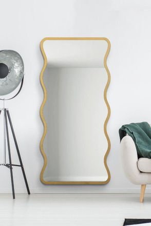 MirrorOutlet Gold Metal Rectangular Wavy Framed Wall Mirror (170CM X 80CM) | Size: 1 Pack