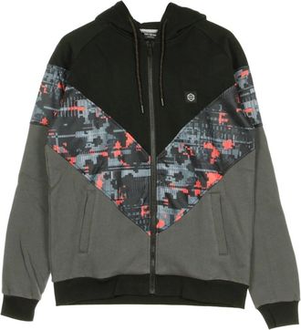 Dolly Noire Zwart Glitch Camo Rits Hoodie - Heren - Vesten met rits - Veelkleurig - S - Hoodies & sweatvesten