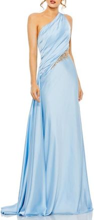Mac Duggal One Shoulder Embellished Satin Gown in Powder Blue at Nordstrom, Size 12