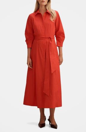 Ever New Sally Tie Belt Cotton Midi Shirtdress in Red at Nordstrom, Size 14