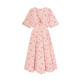 Ganni Printed Stretch Cotton Cut Out Midi Dress - Dames - Jurken - Roze - Maat: XS Katoen