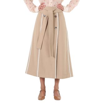 Chlo&eacute; Ladies Pearl Beige Scallop-Trim Belted Trench Skirt, Brand Size 36 (US Size 4)