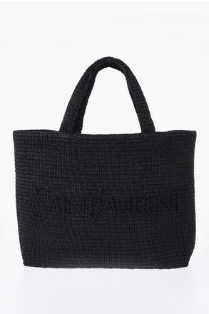 Saint Laurent Maxi Borsa Tote in Rafia con Logo in Rilievo Tono su Tono taglia Unica