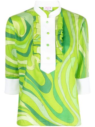 Pucci Marmo-print pleated cotton shirt - Green