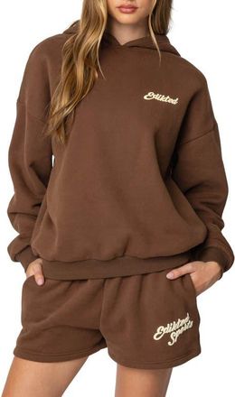 Edikted So Sporty Hoodie in Brown at Nordstrom, Size X-Large
