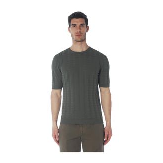 Irish Crone Round-neck Knitwear, male, Green, Size: 2XL Maglia girocollo a maniche corte con lavorazione esagoni