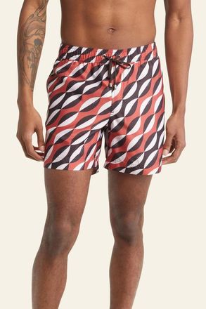 Prince & Bond Easton Printed Relaxed Swimshort in Red at Nordstrom, Size 36