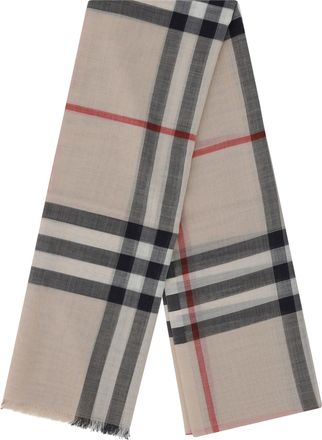 Burberry Womens Silk And Wool Scarf Stone Check Scarfs